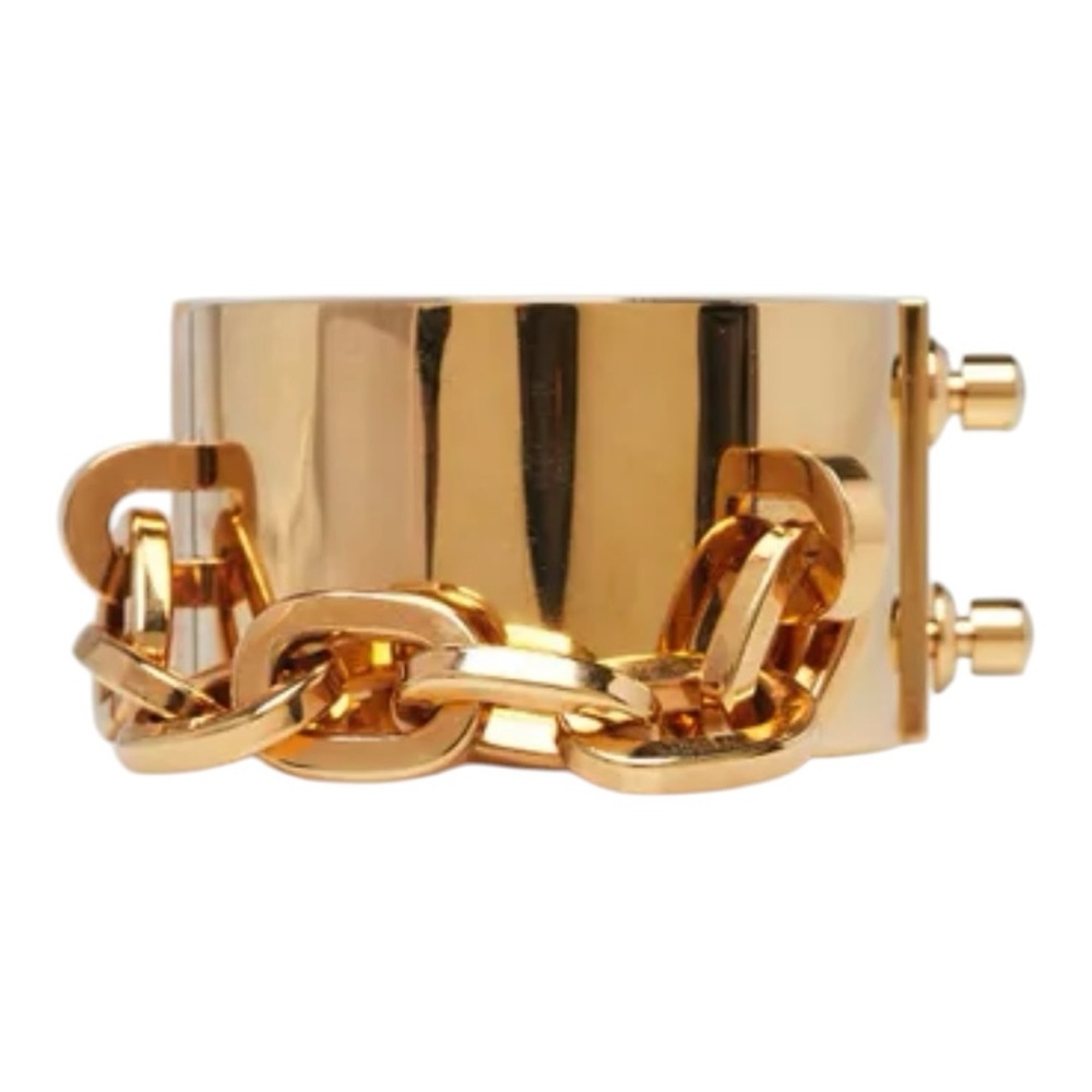 Authentic Louis Vuitton Gold Metal “Lock Me” Manchette Wide Cuff Bracelet Bangle